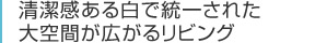 清潔感ある白で統一された大空間が広がるリビング